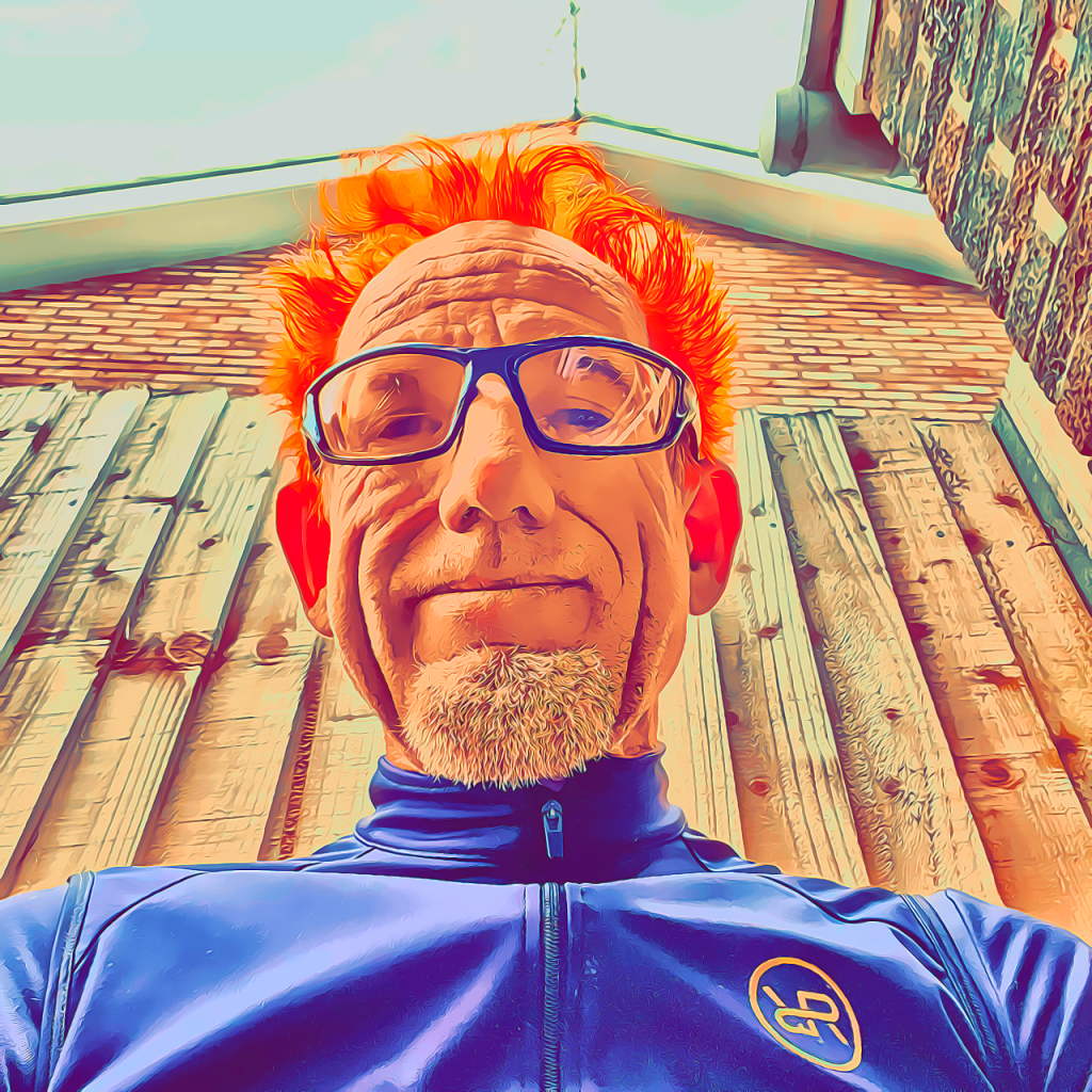 Cartoon of Dave the Punk with orange hair, prepped for a bike ride