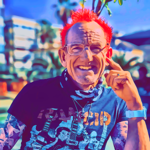 Dave the Punk in a thoughtful moment, reflecting his deep connection to punk culture