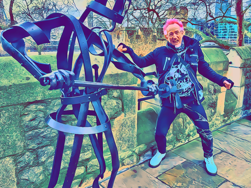 Dave the Punk playfully speared at the Tower of London