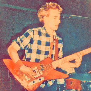 Cartoon portrait of Dave, bassist for Esprit de Corpse