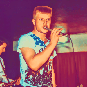 Cartoon portrait of Steve, vocalist for Esprit de Corpse