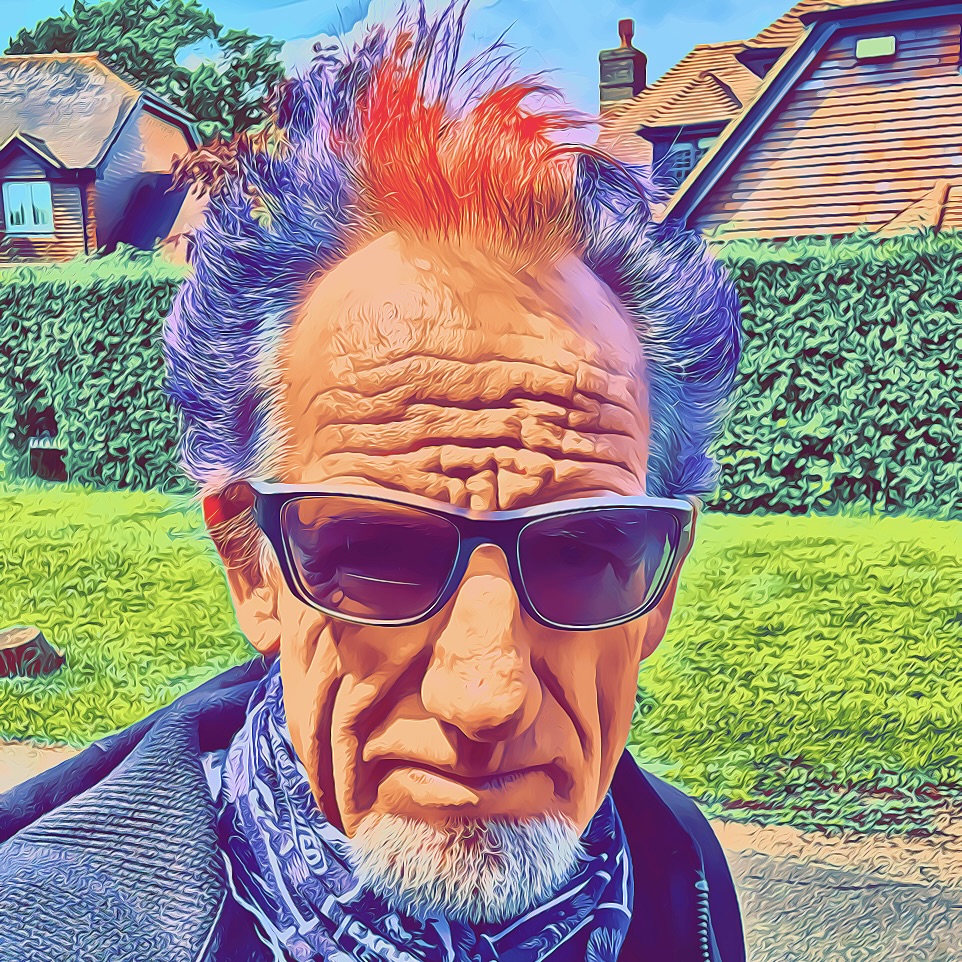 Cartoon of Dave the Punk with black and red hair on a sunny stroll