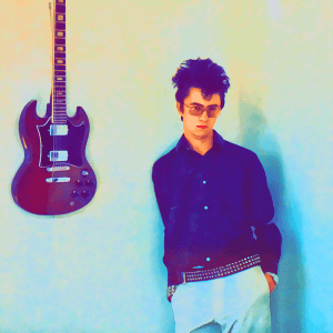 Cartoon portrait of Luke, original guitarist for Esprit de Corpse