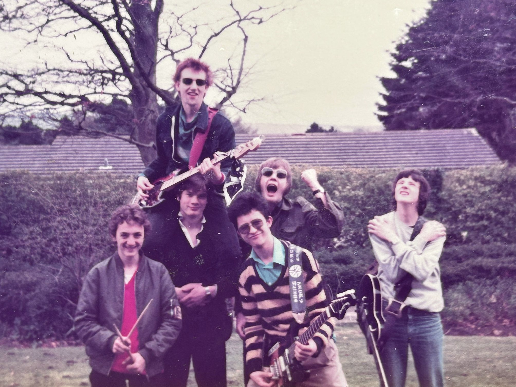 Esprit de Corpse original line-up playing in garden, early 1980s